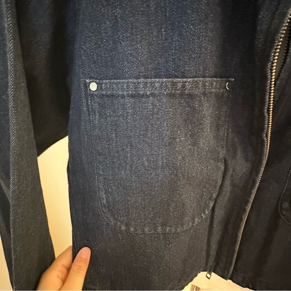 Uniqlo Women Navy Boyfriend Denim Jacket with Black Corduroy Collar Like New - Picture 4 of 7